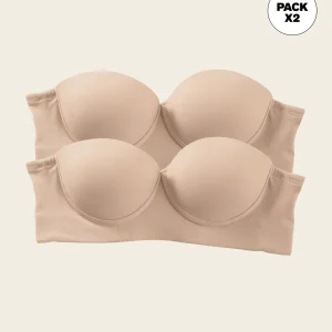 Paquete x 2 sujetadores sin tirantes Bustier 360° de perfección