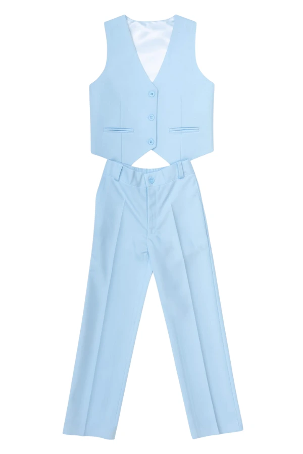 Conjunto Sport Elegante Niño Celeste – Chaleco y Pantalón