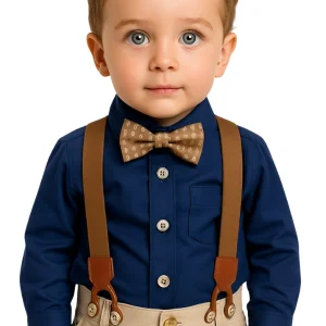 Conjunto para Bebé Azul y Beige con Tirantes Camel