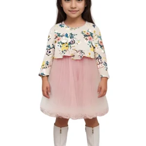 Vestido de Niña Rosado con Flores y Tul