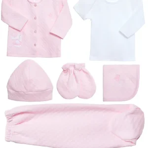 Ajuar de bebé rosado para recién nacida – Set de 6 piezas de algodón