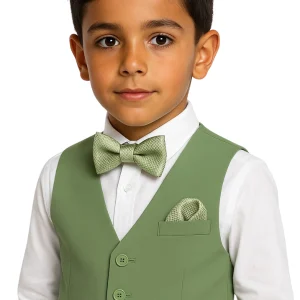 Conjunto Elegante Niño 3 Piezas Verde Olivo – Chaleco, Camisa y Corbata